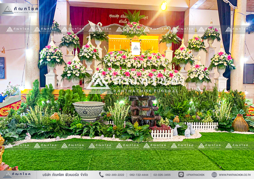ดอกไม้งานศพ ดอกไม้หน้าศพ ดอกไม้หน้าหีบแบบพุ่มดอกไม้งานศพกรุงเทพ ชุดนกยูง ดอกไม้งานศพ ดอกไม้หน้าศพ ดอกไม้แบบราง สวนดอกไม้งานศพ