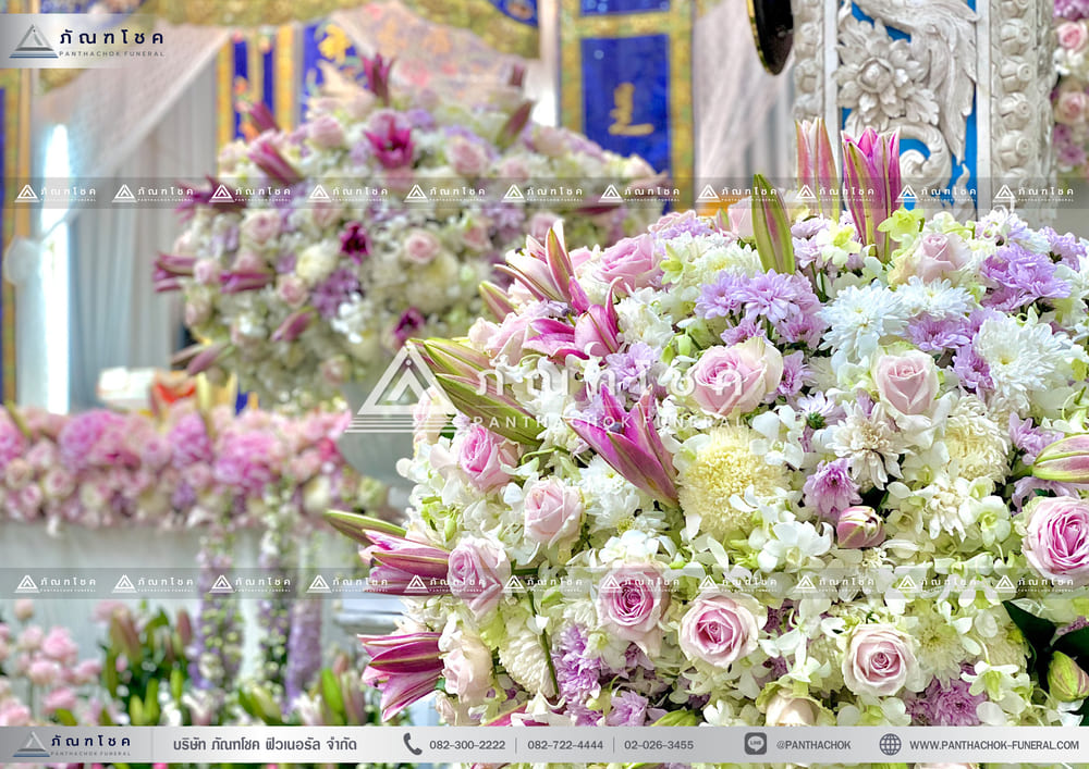 ดอกไม้งานศพ รับจัดงานศพ ดอกไม้หน้าโกศพระราชทาน ดอกไม้เมรุ ดอกไม้หน้ากงเต็ก